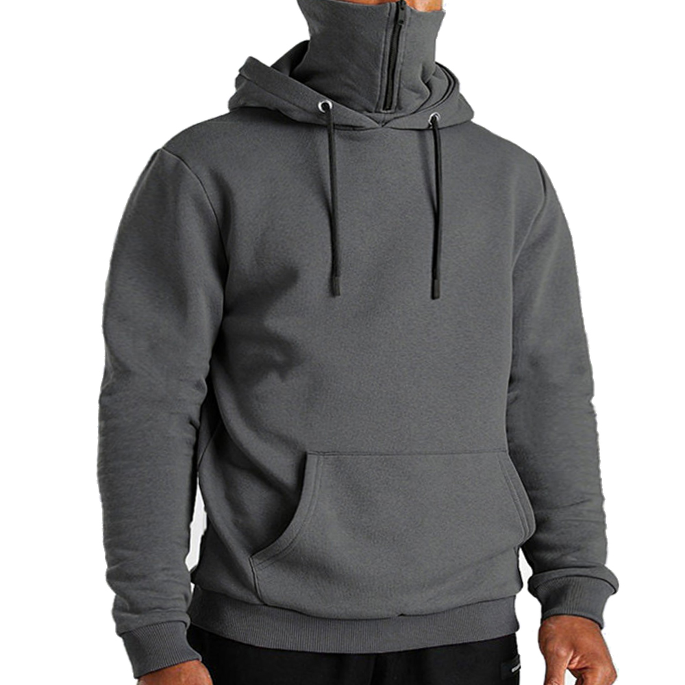 Men's Face Mask Chic Zipper Solid Color Fleece Hoodie Sweatshirt