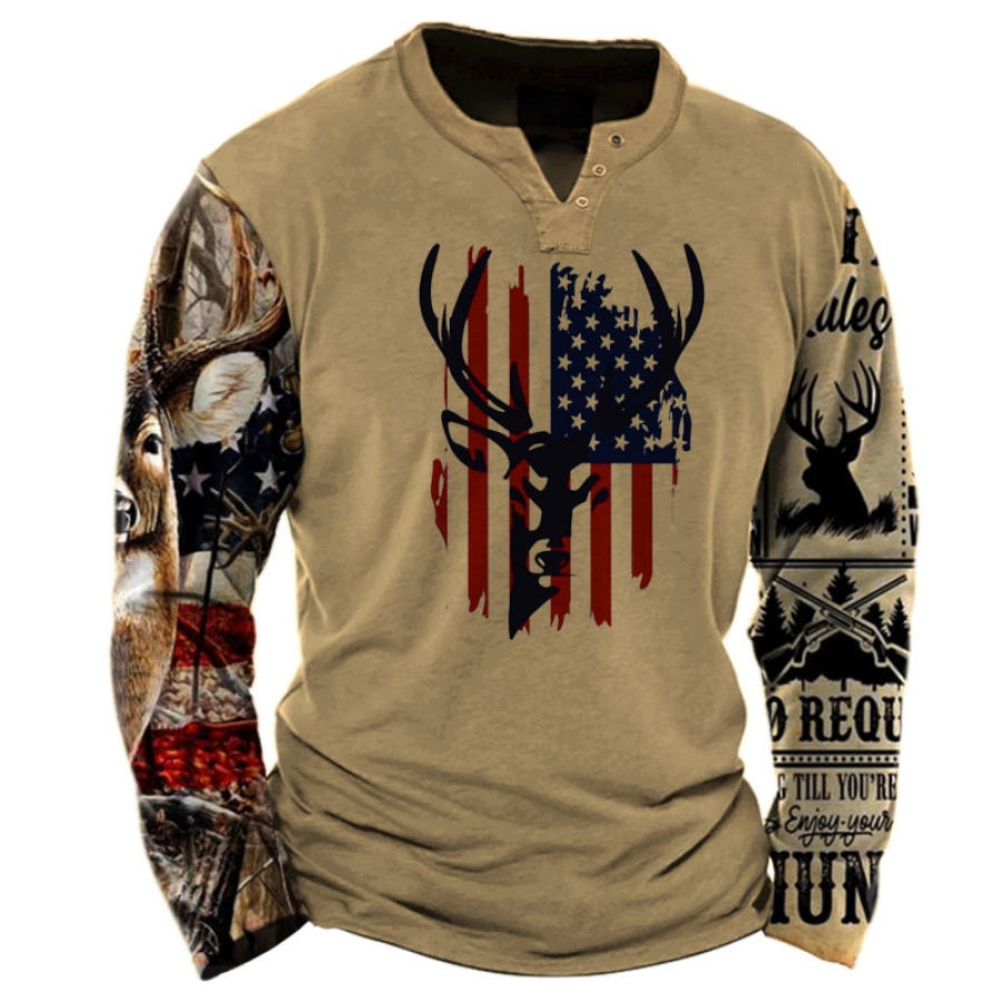 

Vintage Men's Outdoor American Deer Print Long Sleeve T-Shirt