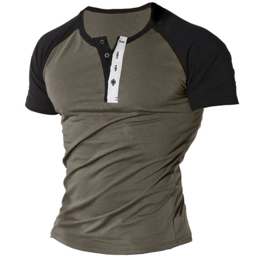 

Men's Vintage Colorblock Henley Collar T-Shirt