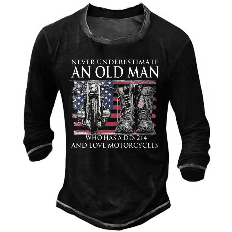 Never Underestimate An Old Chic Man Who Loves Motorcycle Men's Vintage Colorblock T-shirt