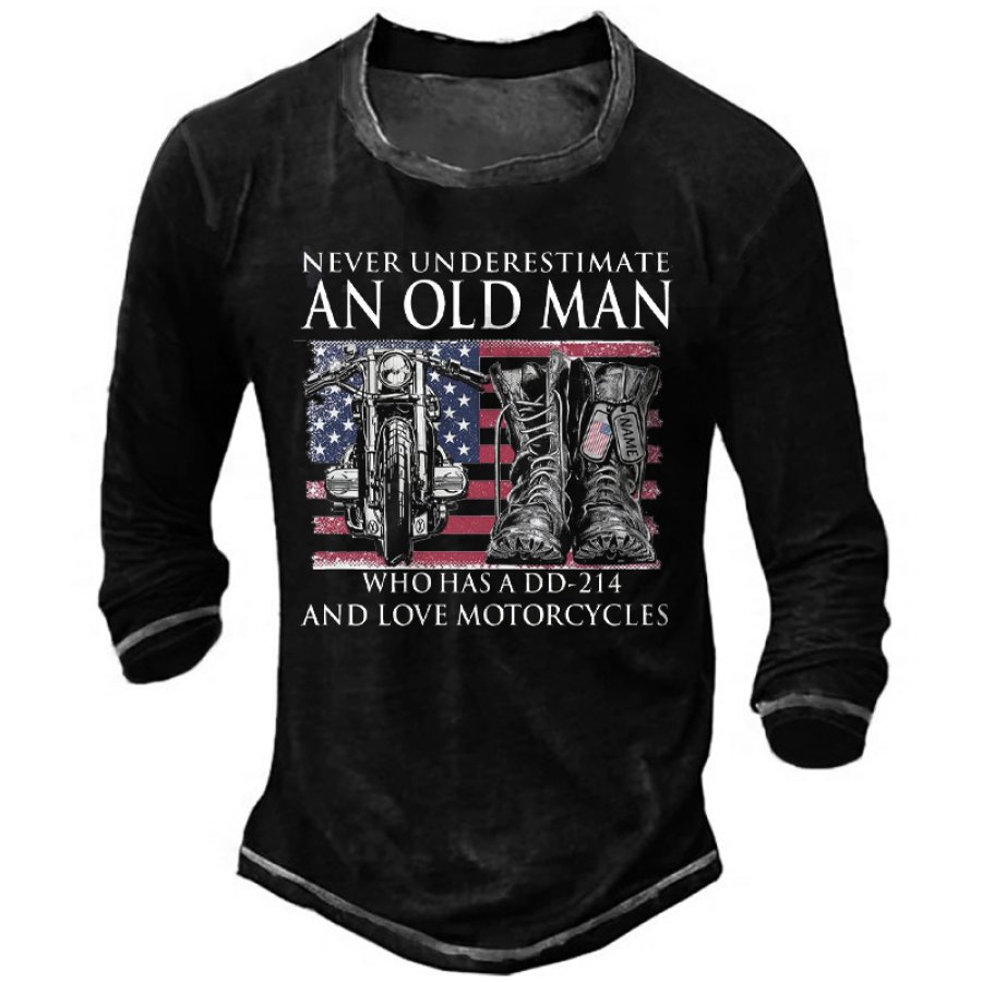 

Never Underestimate An Old Man Who Loves Motorcycle Men's Vintage Colorblock T-Shirt