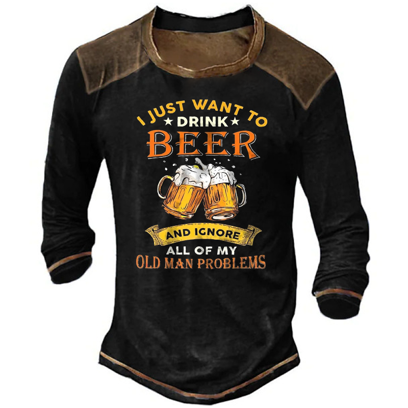 I Just Want To Chic Drink Beer And Ignore All Of My Old Man Problem Men's Vintage Colorblock T-shirt