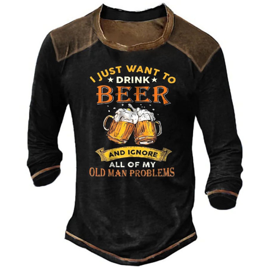 

I Just Want To Drink Beer And Ignore All Of My Old Man Problem Men's Vintage Colorblock T-Shirt