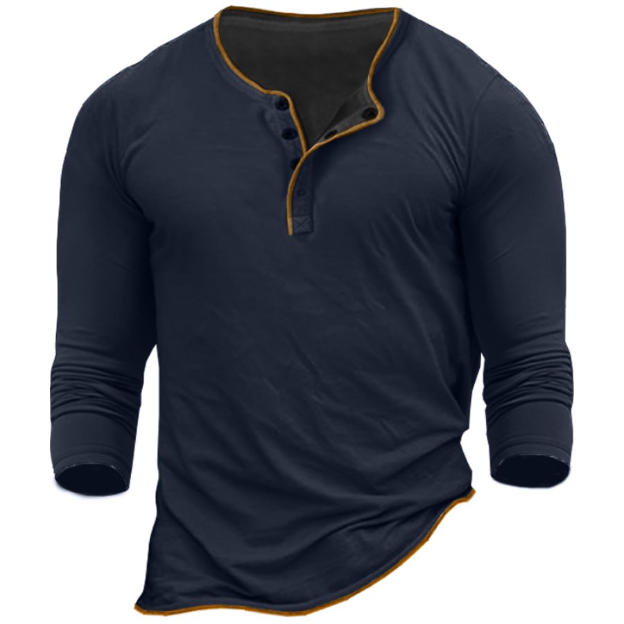 

Men's Vintage Colorblock Henley Collar Long Sleeve T-Shirt