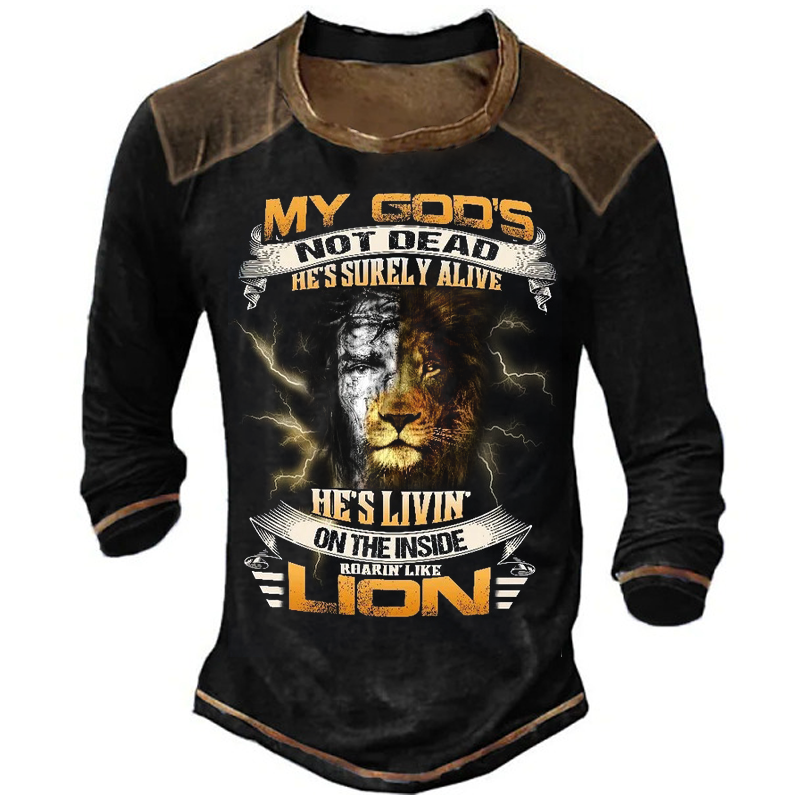 My God Livin On Chic The Inside Roaring Like Lion Men's Vintage Colorblock T-shirt