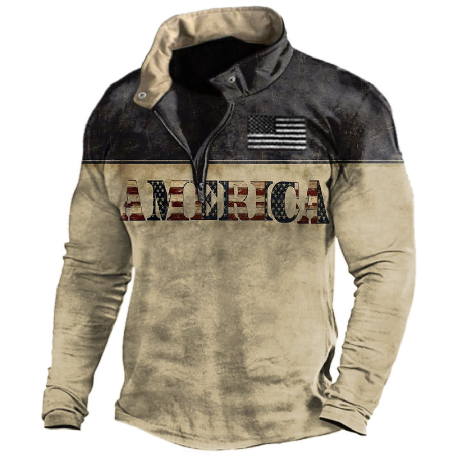 

Men's Vintage America Color Block Quarter Zip T-Shirt