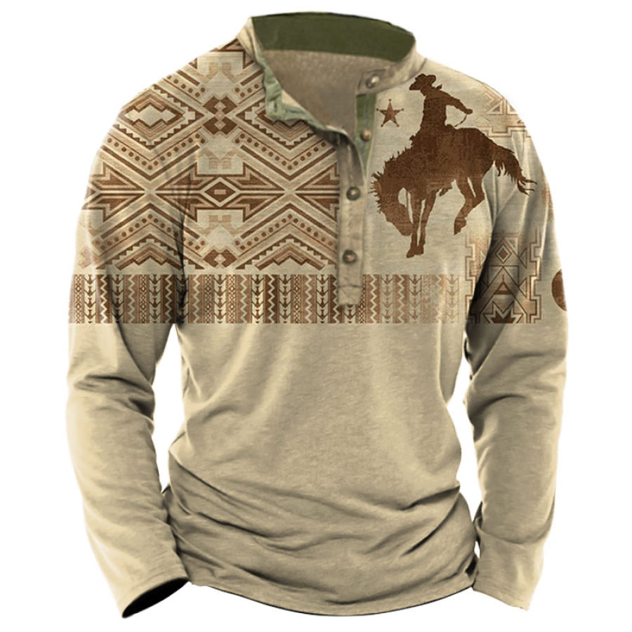 

Men's Vintage Western Cowboy Henley T-Shirt