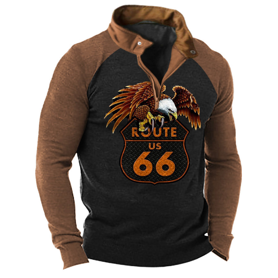

Men's Vintage Route 66 Eagle Zip Stand Collar T-Shirt