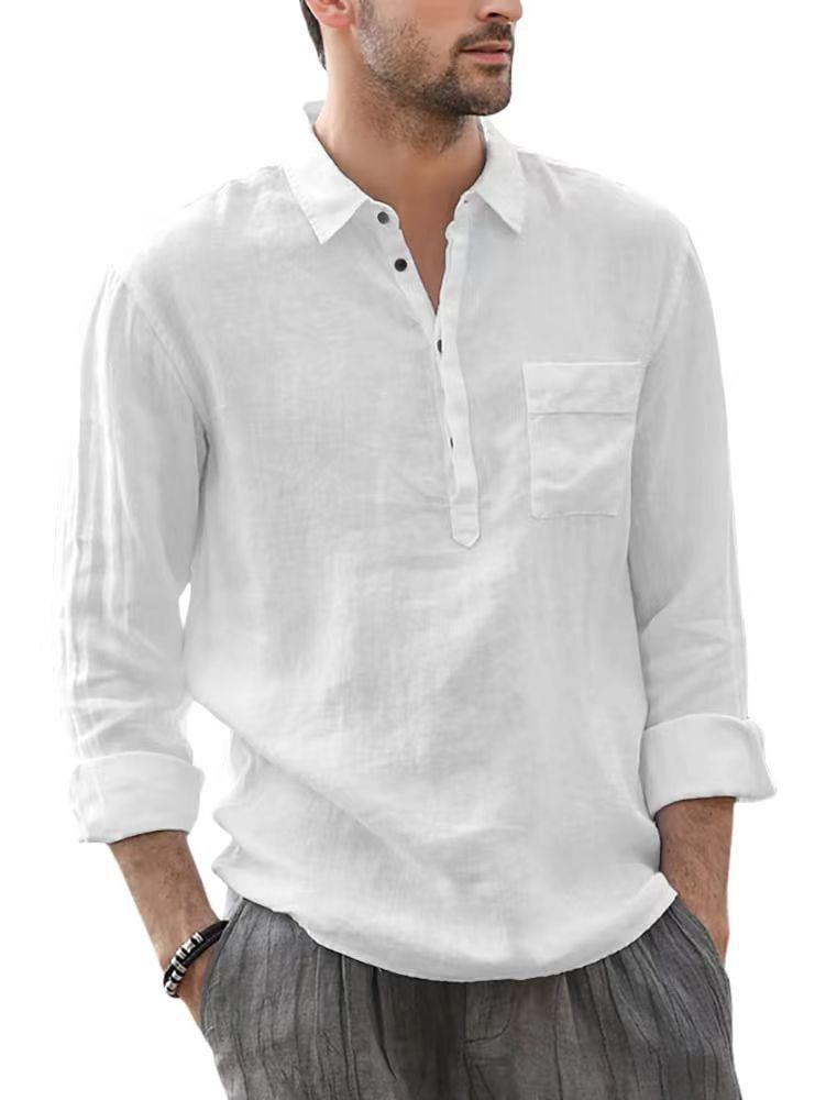 Men's Solid Color Casual Chic Long Sleeve Cotton Linen Shirt