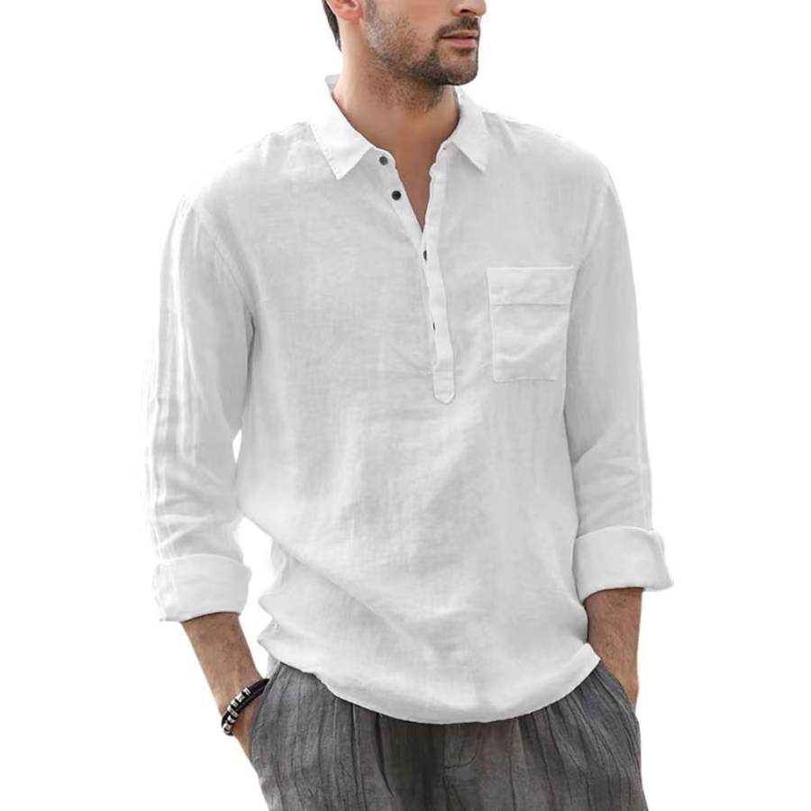 

Men's Solid Color Casual Long Sleeve Cotton Linen Shirt