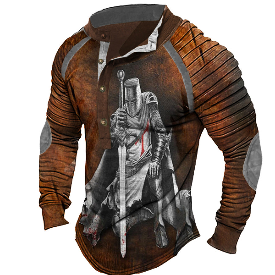 

Men's Vintage Knights Templar Henley Stand Collar T-Shirt