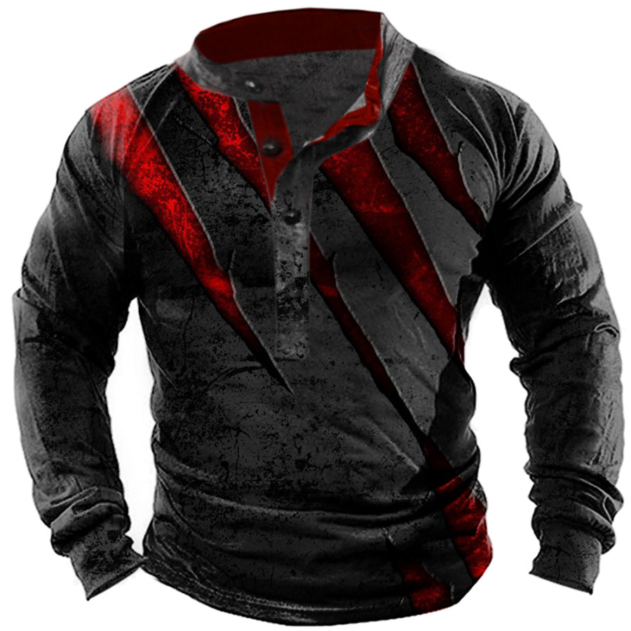 

Men's Outdoor Scratch Print Henley Collar T-Shirt