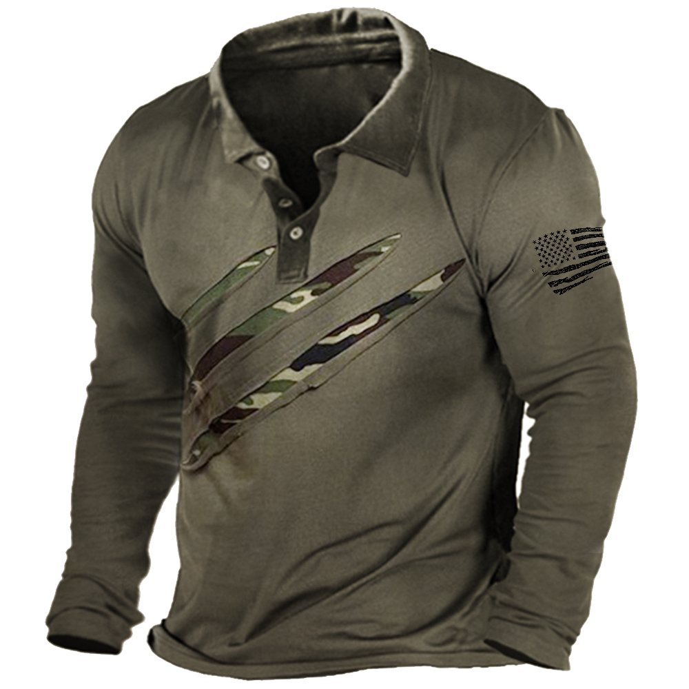 Men's Outdoor Tactical Camouflage Chic Stitching Polo Neck Long Sleeve T-shirt