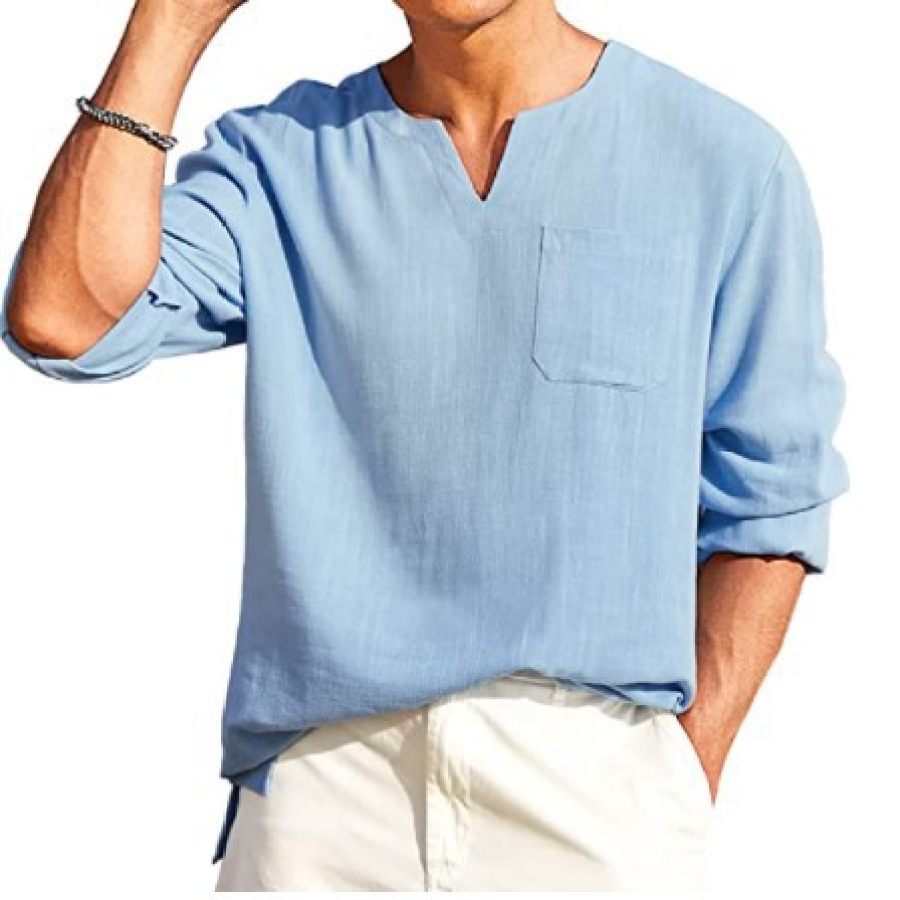 

Men's Solid Color Casual Linen Shirt