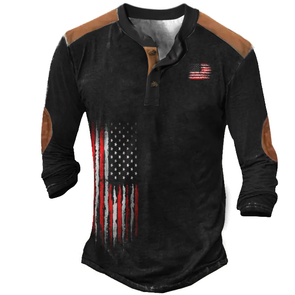 Men's American Flag Vintage Chic Henley Shirt