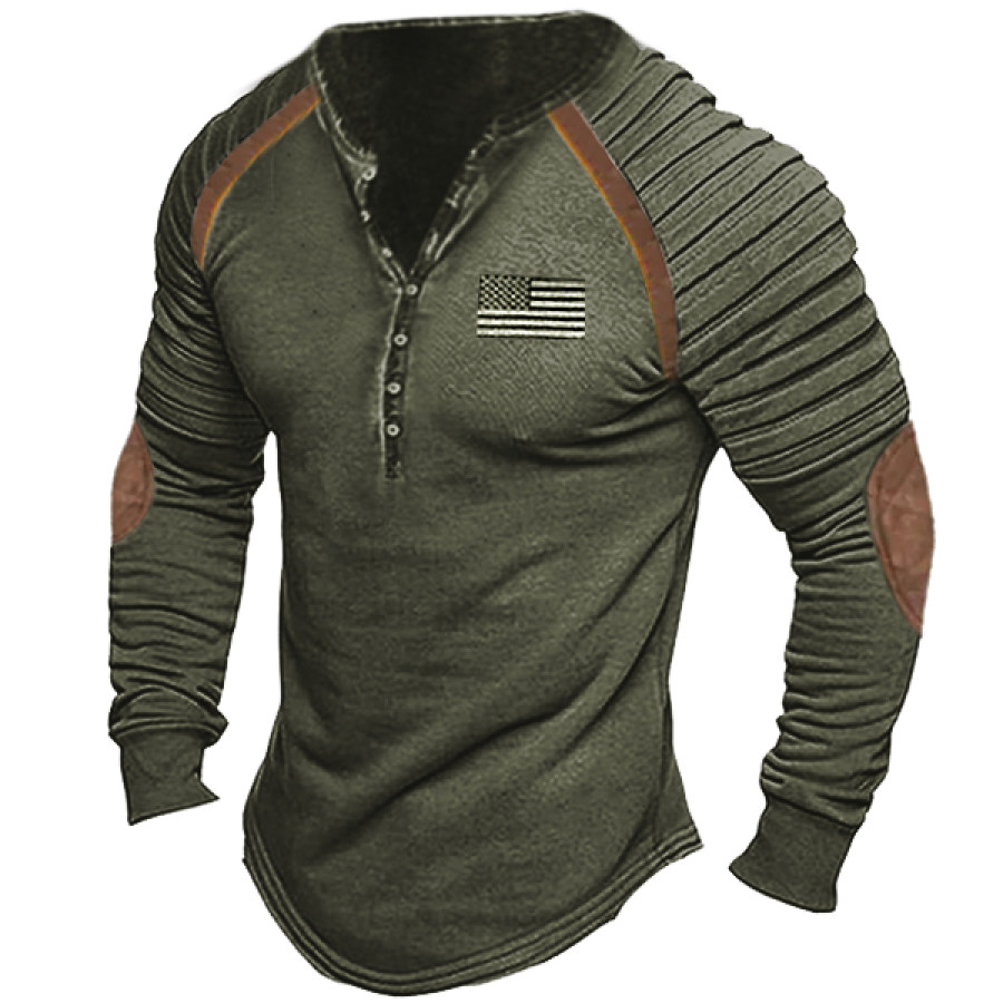 

Men's Outdoor Tactical American Flag Henley Stand Collar T-Shirt