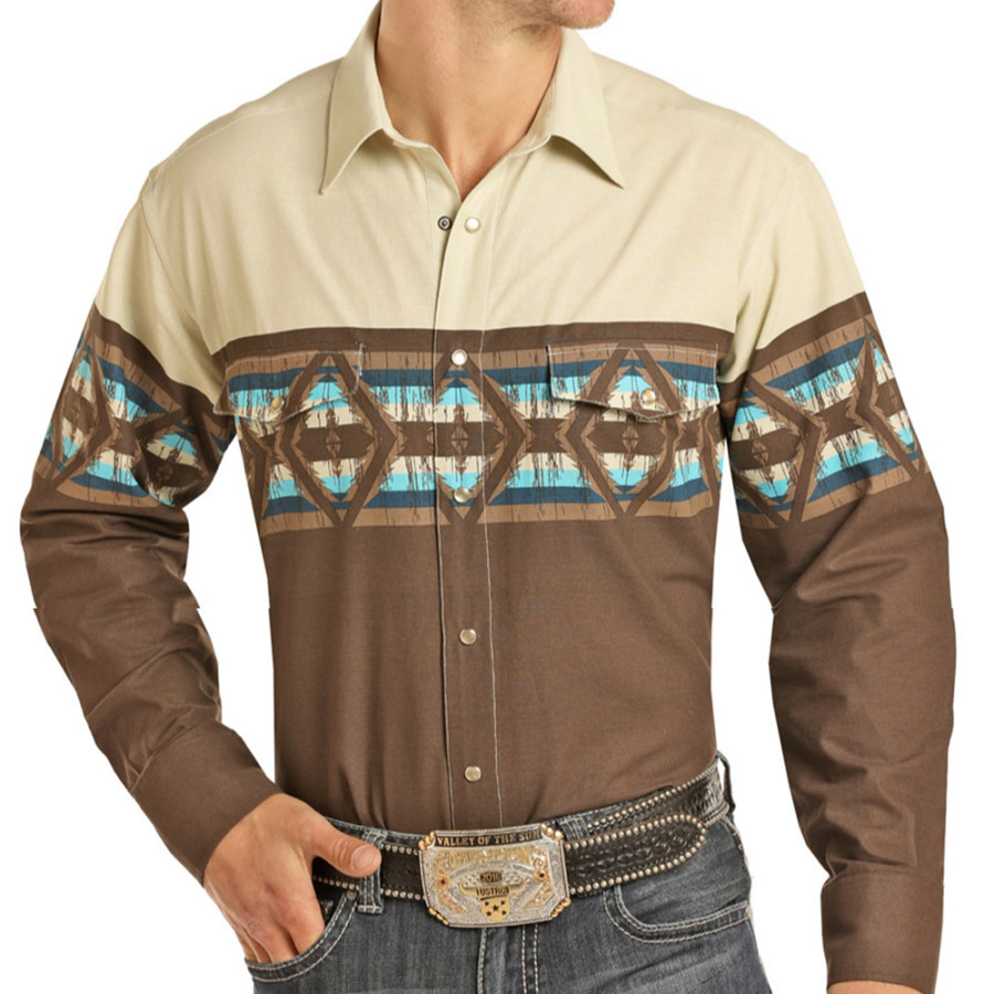 

Men's Vintage Western Print Cowboy Casual Shirt