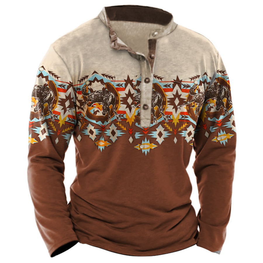 

Men's Vintage Western Ethnic Henley T-Shirt