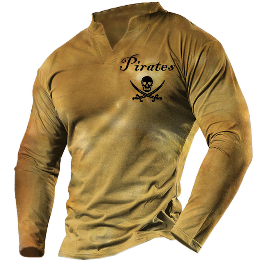 

Men's Vintage Skull Pirate Print Casual Long Sleeve T-Shirt