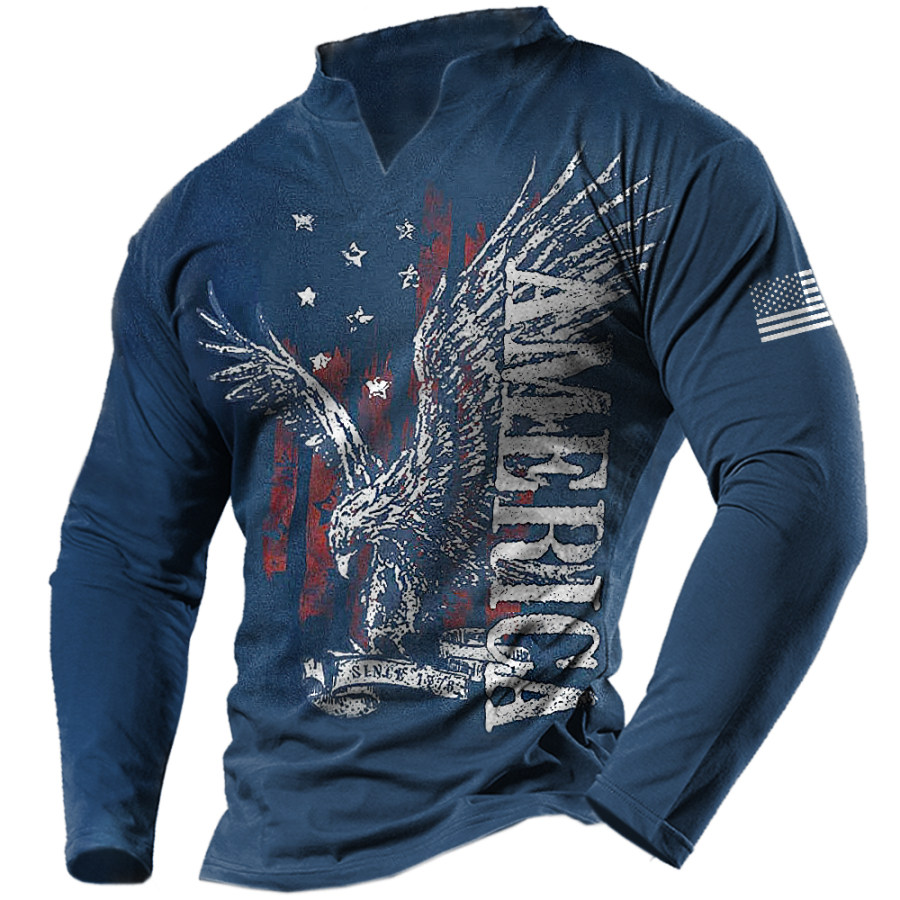 

Men's American Flag Eagle Print Casual Long Sleeve T-Shirt