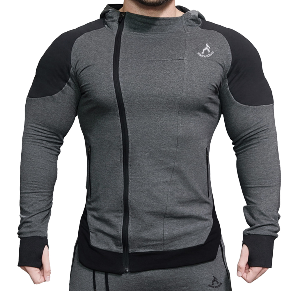 Men's Outdoor Sports Stitching Chic Zipper Hooded Sweatshirt