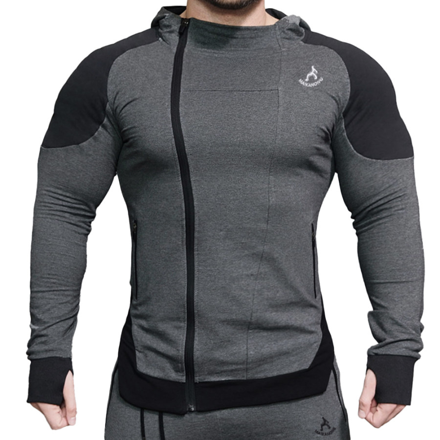 

Men's Outdoor Sports Stitching Zipper Hooded Sweatshirt