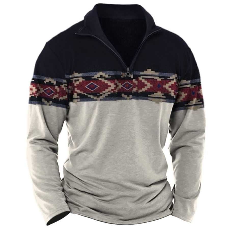 

Men's Vintage Ethnic Quarter Zip Casual T-Shirt