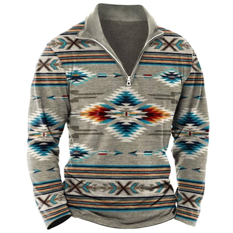 

Men's Outdoor Vintage Ethnic Quarter Zip T-Shirt
