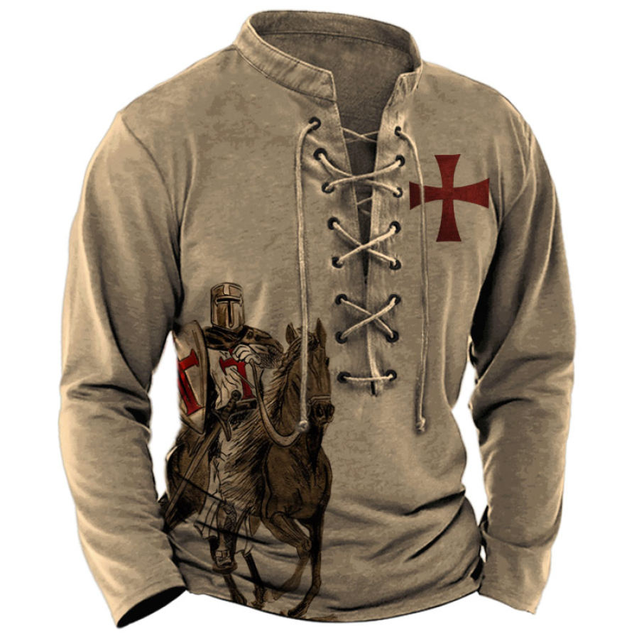 

Men's Vintage Templar Print Lace-Up T-Shirt