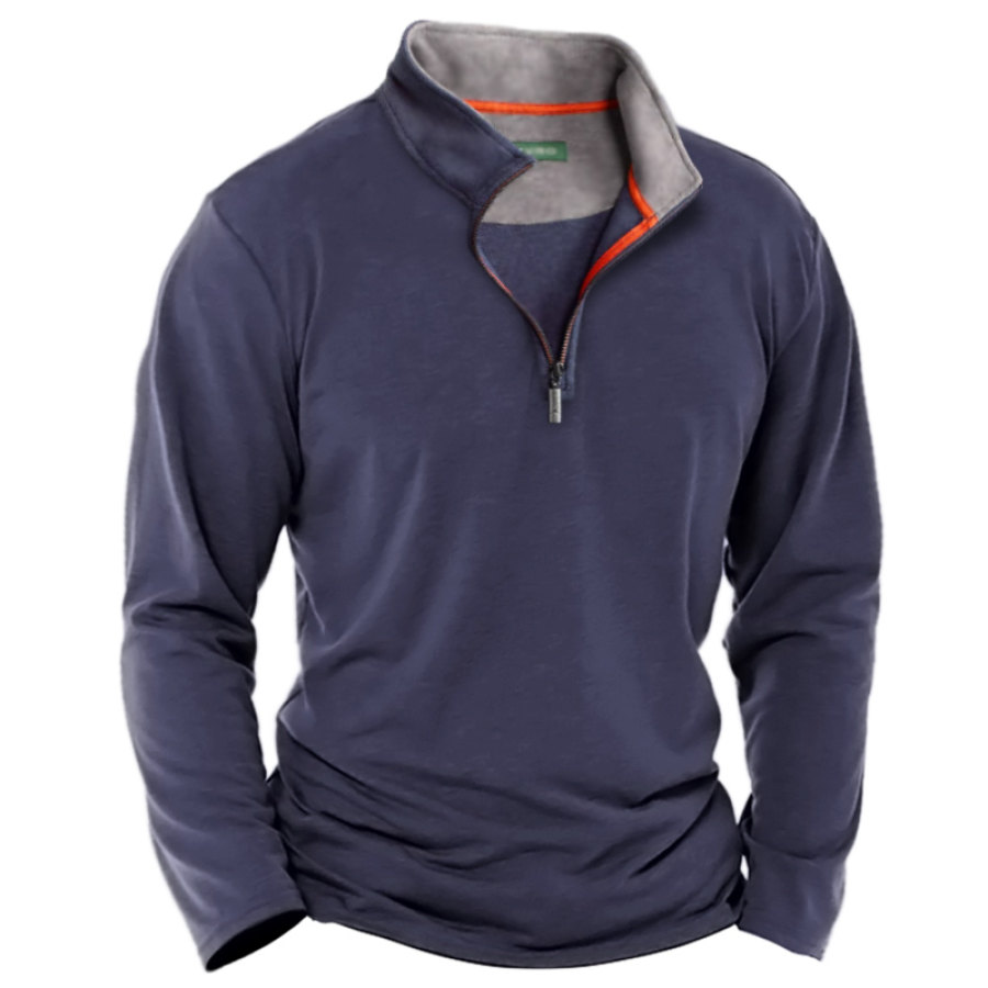 

Men's Vintage Quarter Zip Stand Collar T-Shirt