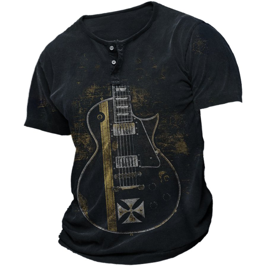 

Men's Vintage Heavy Metal Rock Henley Collar Short Sleeve T-Shirt