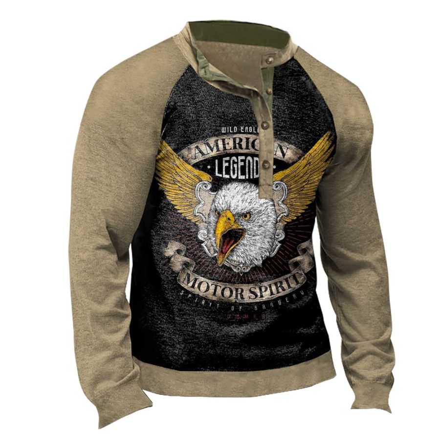

Men's Vintage Eagle Motor Spirit Colorblock Henley Sweatshirt