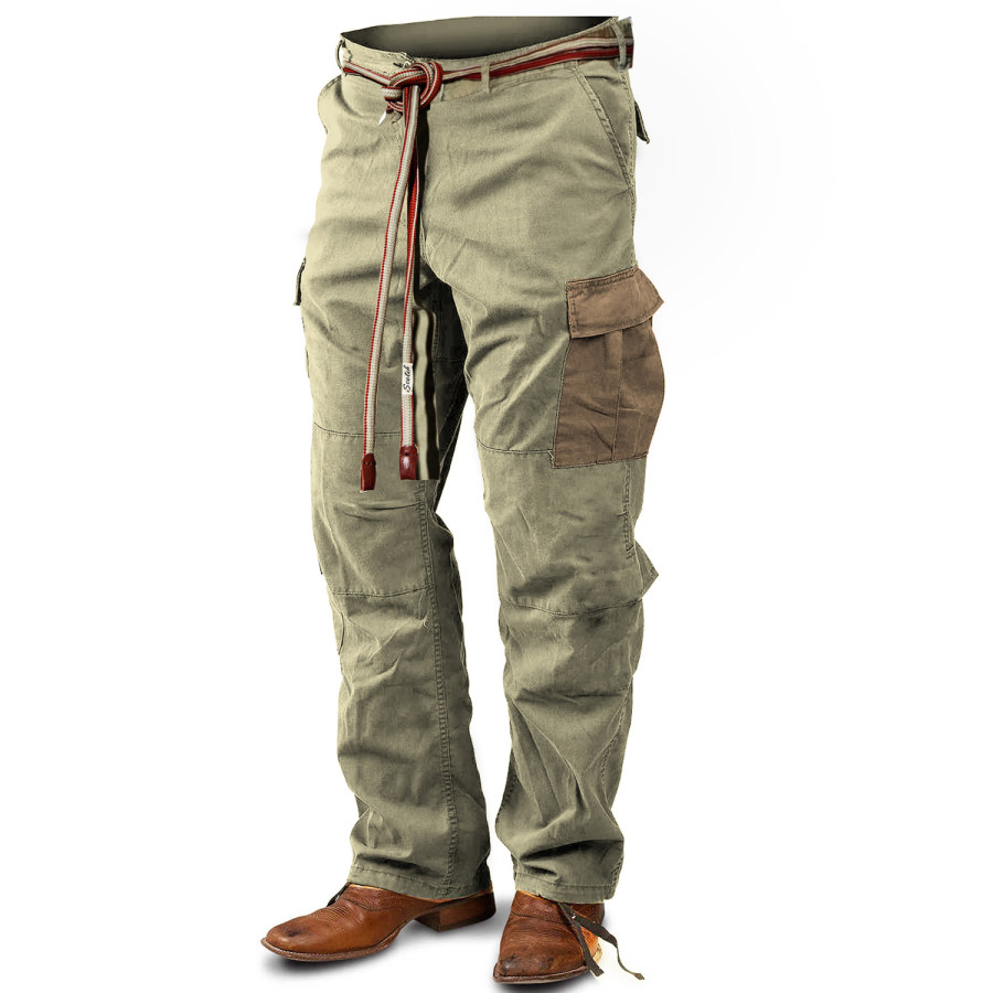 

Men's Outdoor Retro Contrast Color Lace Up Cotton Tactical Pants