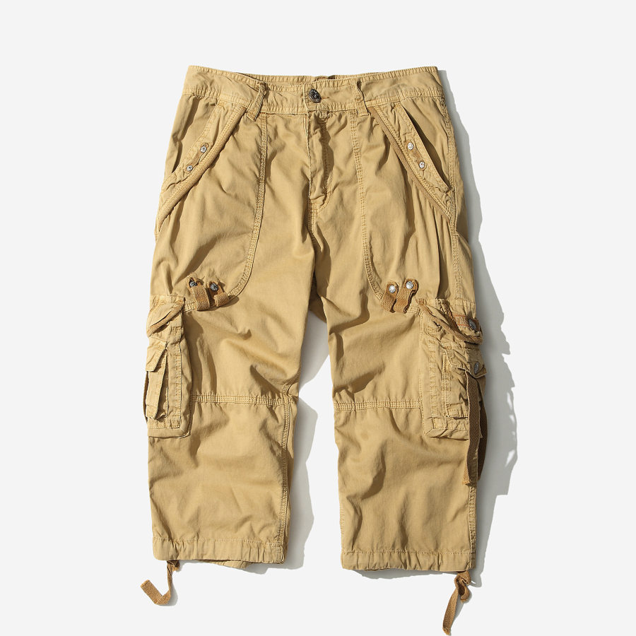 

Men's Outdoor Retro Contrast Color Lace Up Cotton 3/4 Tactical Pants