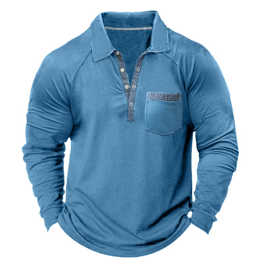 

Men's Vintage Pocket Henley Collar Long Sleeve T-Shirt