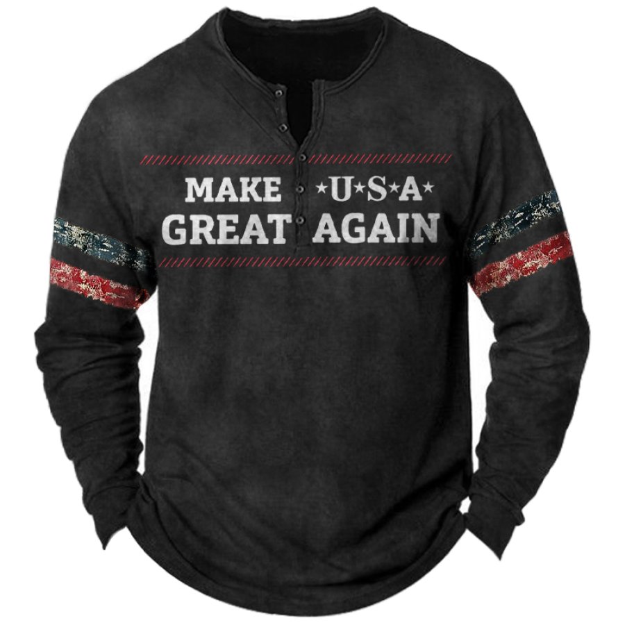 

Make American Great Again Men's Vintage Henley Collar Long Sleeve T-Shirt