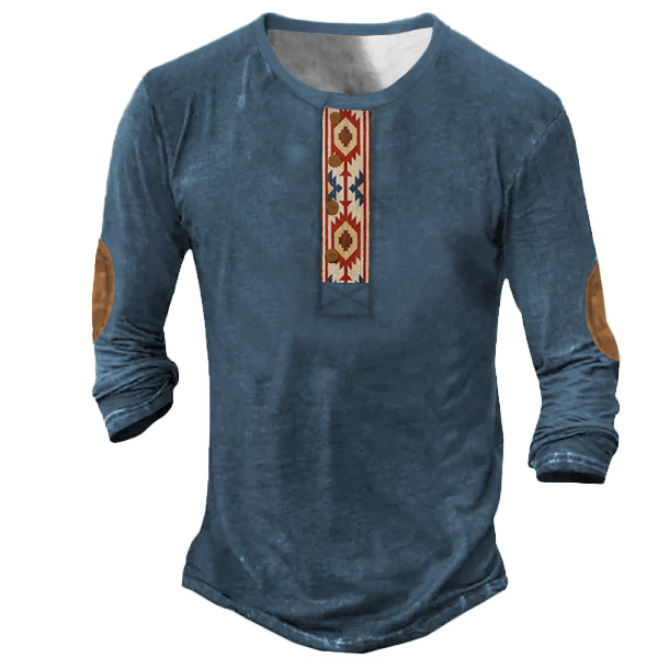 Men's Vintage Ethnic Henley Chic Long Sleeve T-shirt