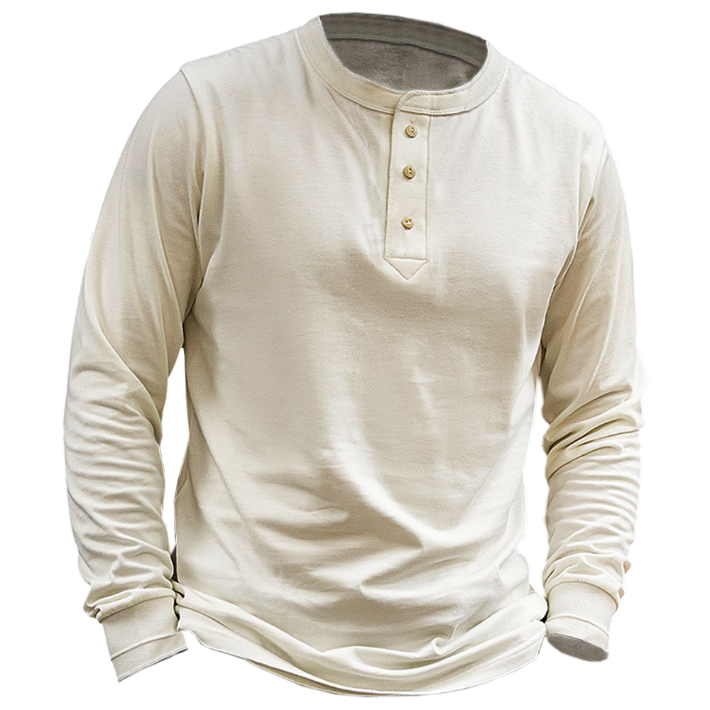 Men's Vintage Henley Long Sleeve Chic T-shirt
