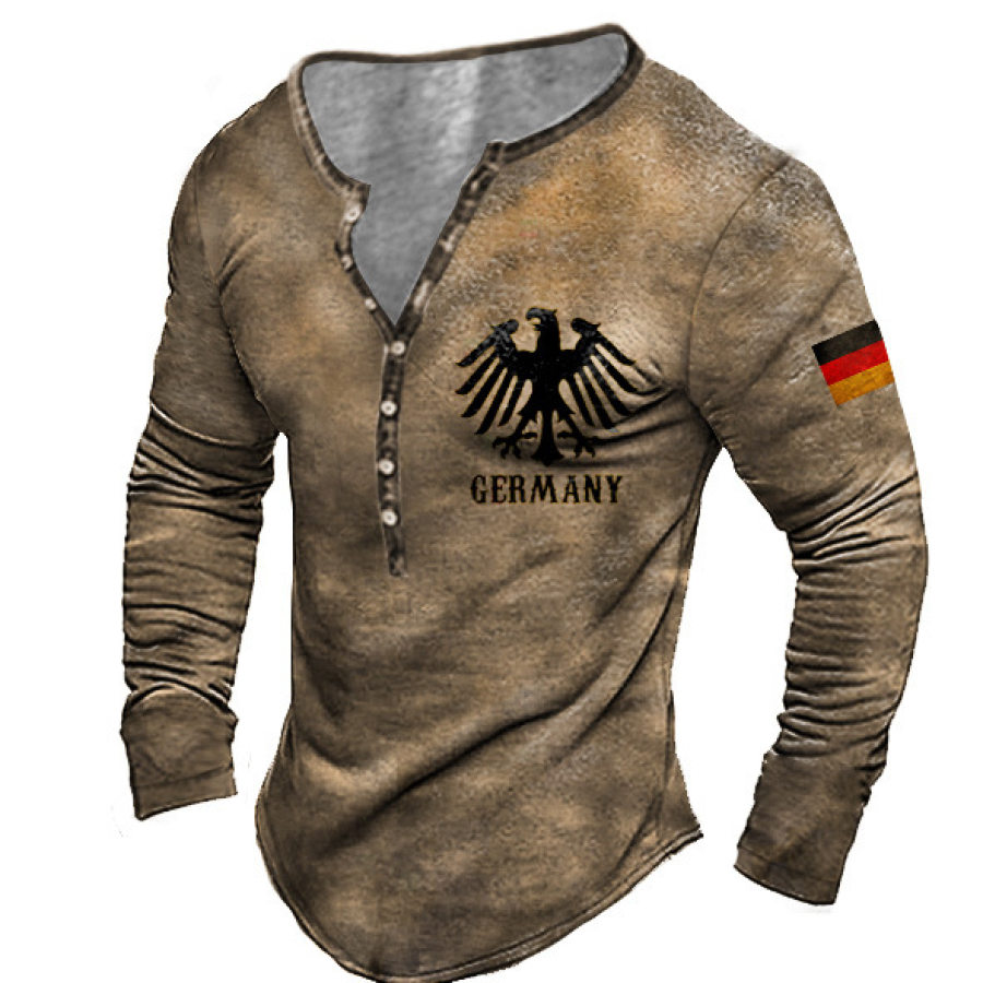 

Men's German Flag Eagle Print Henley T-Shirt