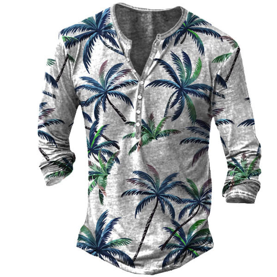 

Men's Hawaii Coconut Tree Print Henley T-Shirt