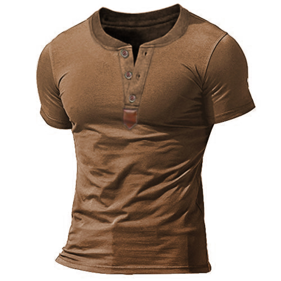 

Men's Vintage Henley Casual Short Sleeve Cotton T-Shirt