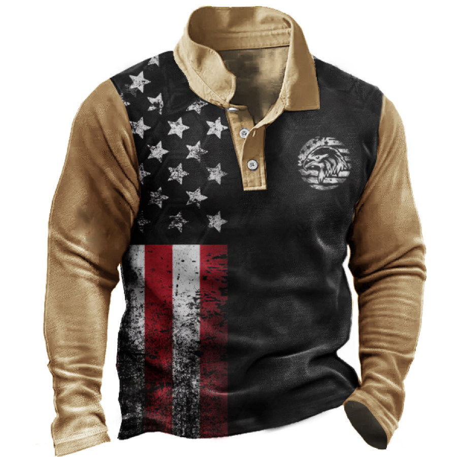 

Men Eagle American Flag Print Polo Shirt