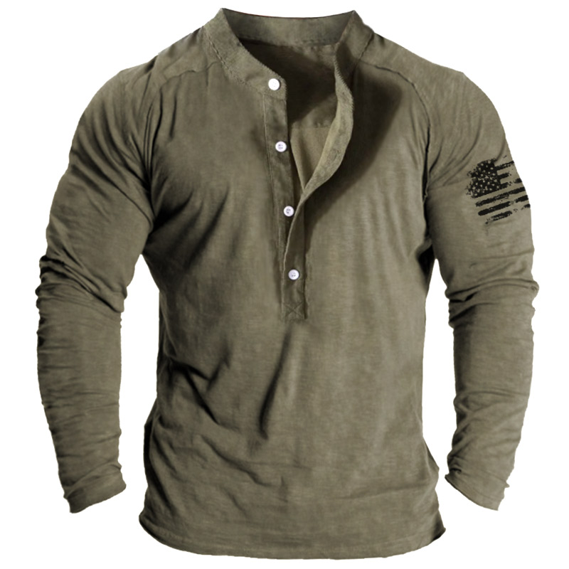 Men's Vintage Outdoor Training Chic Henry Tactical T-shirt
