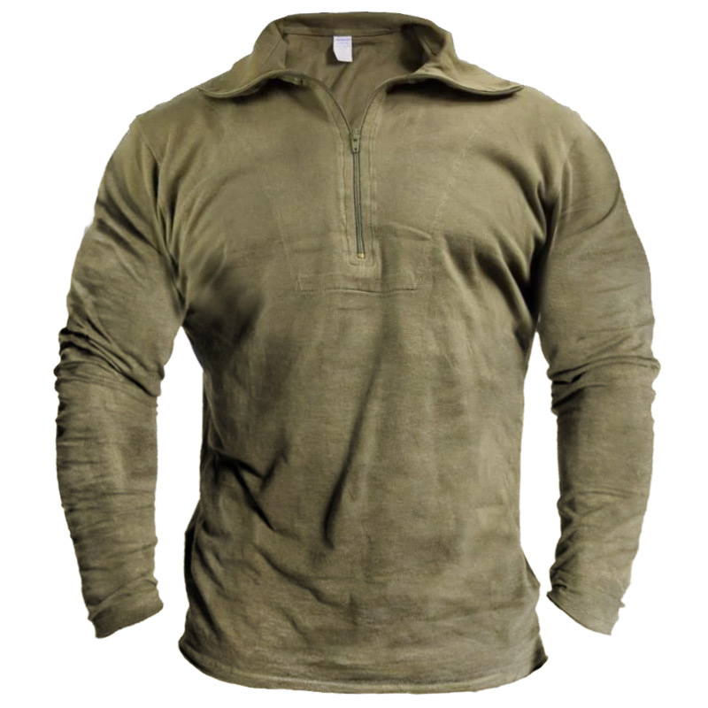 Men's Vintage Outdoor Tactical Chic Quarter Zip Lapel T-shirt