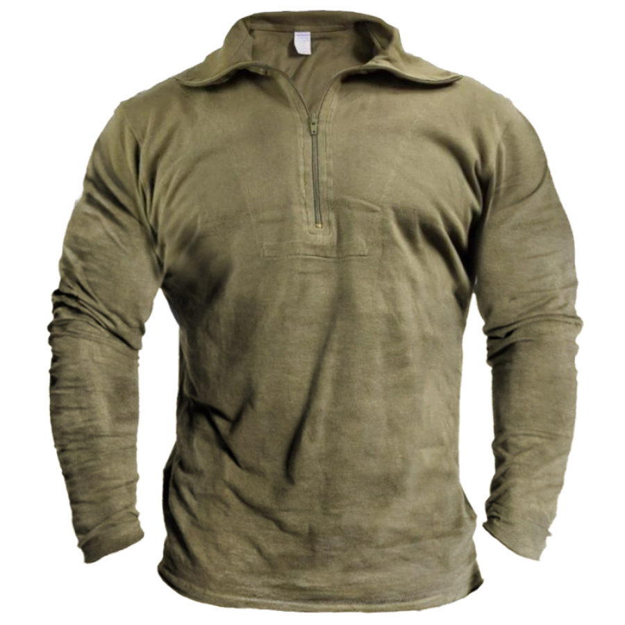 

Men's Vintage Outdoor Tactical Quarter Zip Lapel T-Shirt