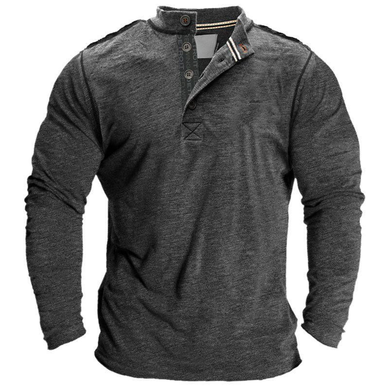 Men's Casual Button Stand Collar Chic T-shirt