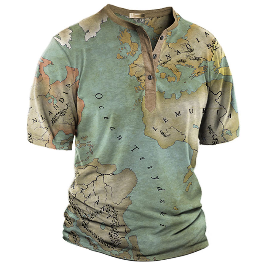 

Men's Vintage Outdoor Map Print Henley T-Shirt