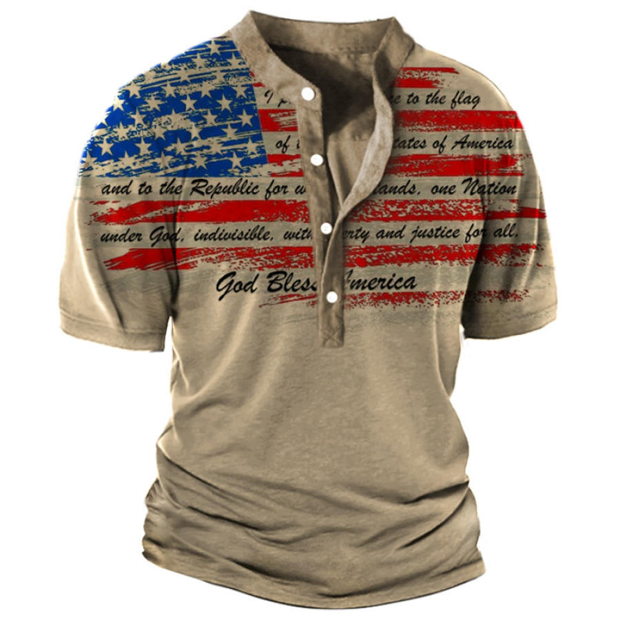 

Men's Vintage American Flag Letter Print Henley T-Shirt