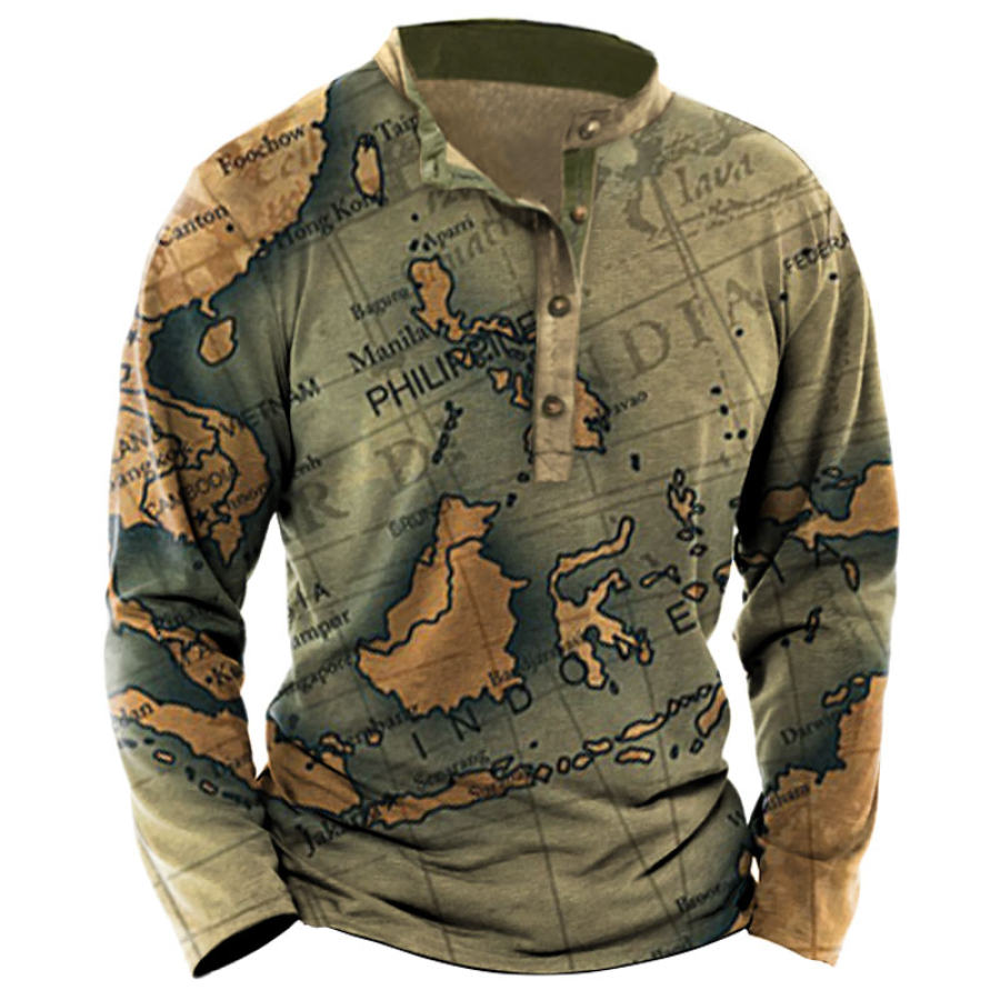 

Men's Outdoor Map Print Henley T-Shirt