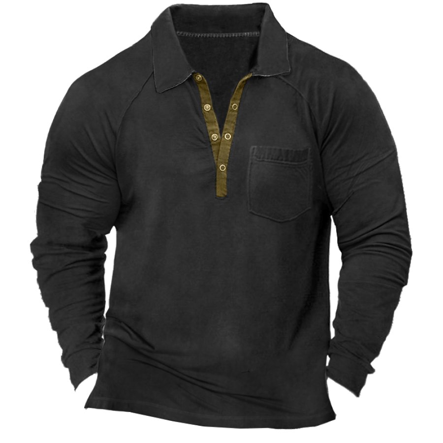 

Men's Vintage Tactical Pocket Henley Collar T-Shirt